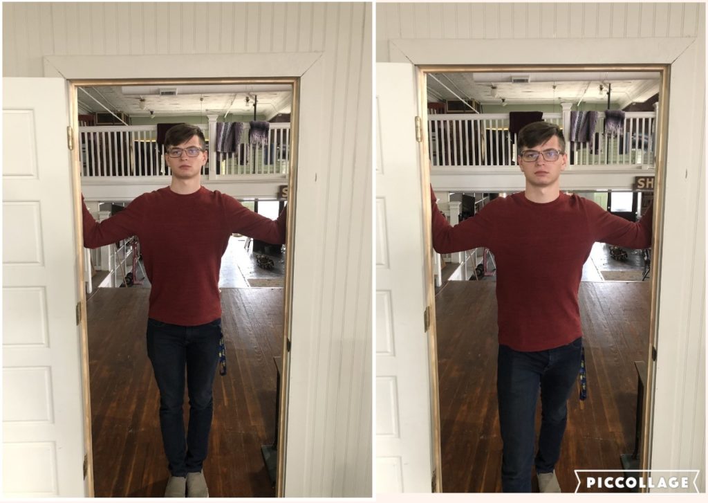 Demonstrates a stretch that helps to open up the chest and shoulder muscles that tighten from slouching. Great to do if you're suffering from pain from Text Neck.