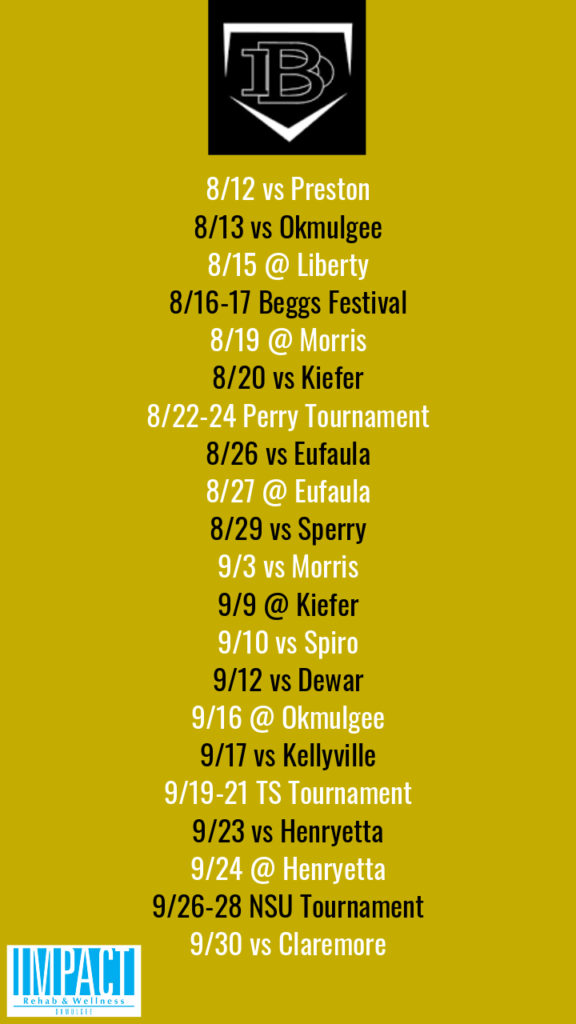 Beggs Lady Demons 2019 fastpitch schedule with gold background