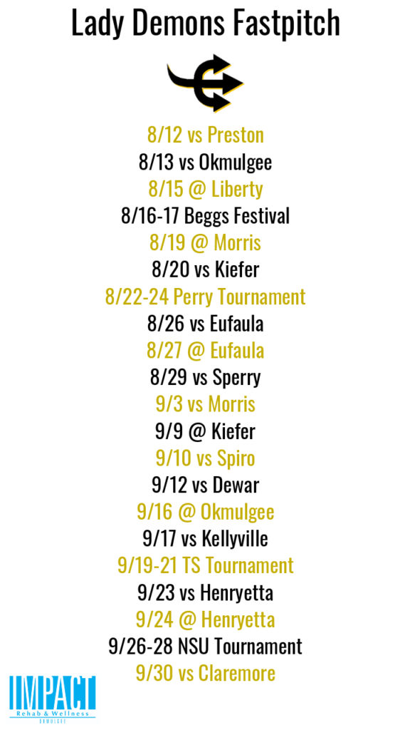 Beggs Lady Demons 2019 fastpitch schedule with white background