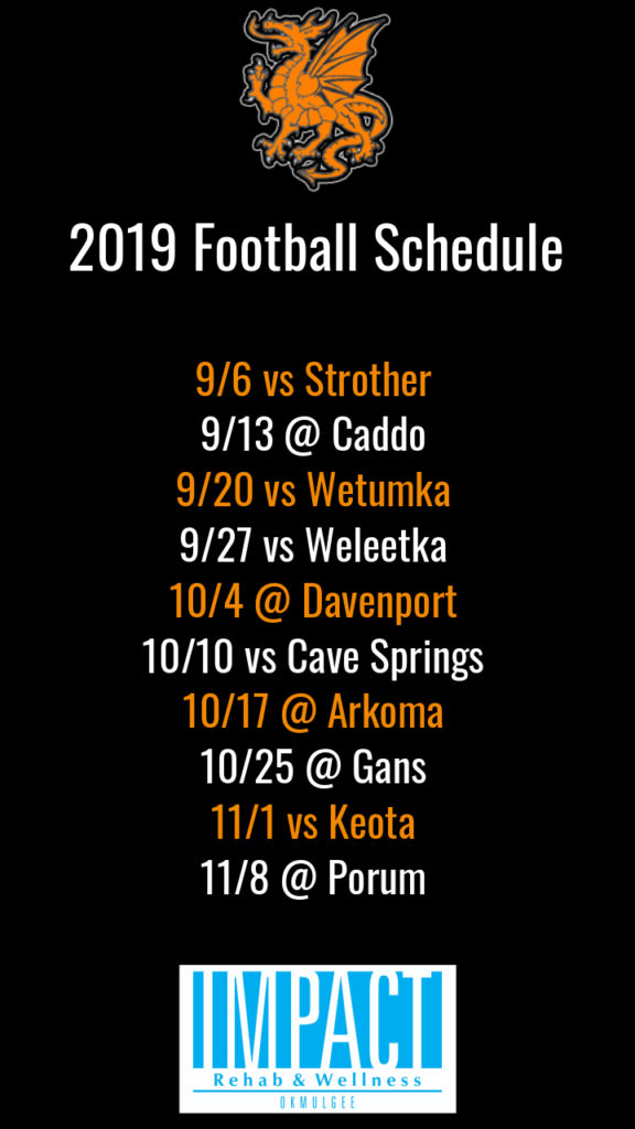 Dewar Dragons 2019 football schedule with black background