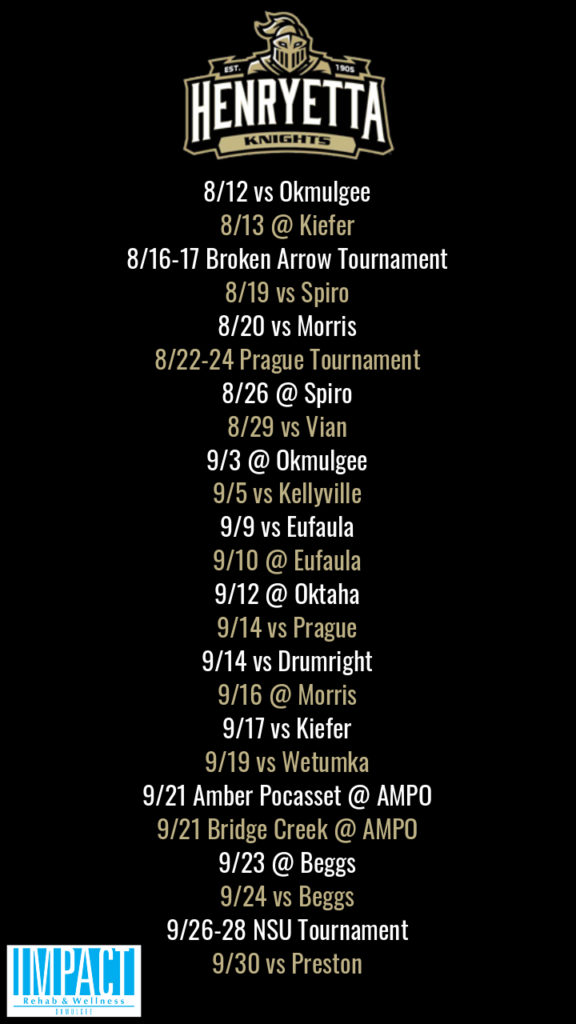 Henryetta Knights 2019 fastpitch schedule with black background