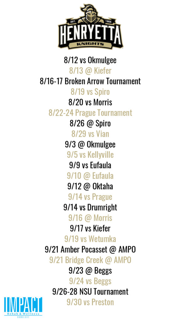 Henryetta Knights 2019 fastpitch schedule with white background