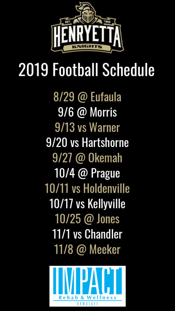 Henryetta Knights 2019 football schedule with black background