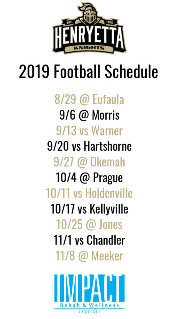 Henryetta Knights 2019 football schedule with white background