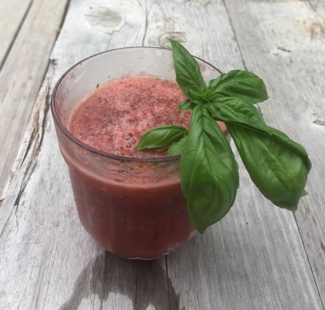 Watermelon slushie with basil and lime. Healthy and delicious, refreshing drink.