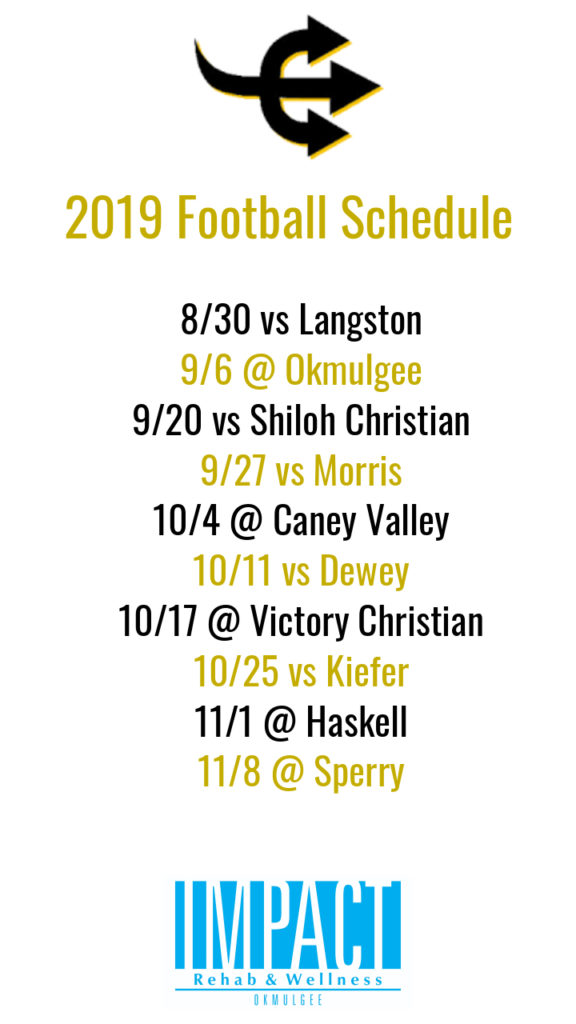 Beggs Demons 2019 football schedule with white background