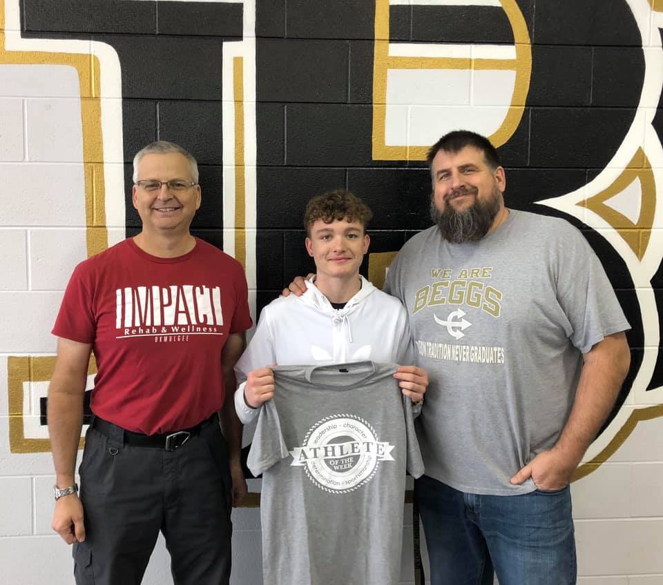 Athlete of the Week winner, Jameson Ross, pictured with Athletic Director Chad Stanton and Michael Siegenthaler.