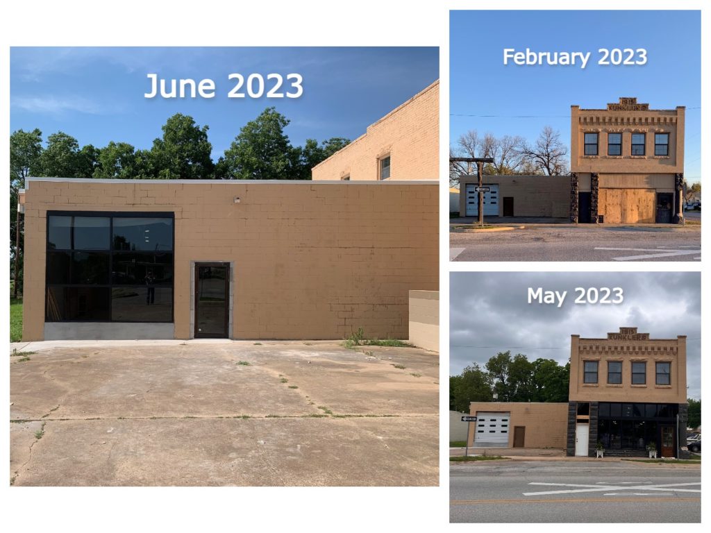 New clinic location that Impact Rehab & Wellness is moving to. There are three pictures that show updates to the building from February 2023, May 2023, and June 2023. 